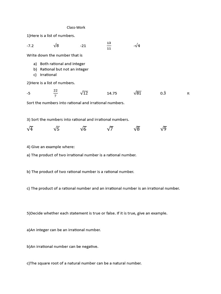 Rational and Irrational Numbers Worksheet | PDF | Teaching Methods ...