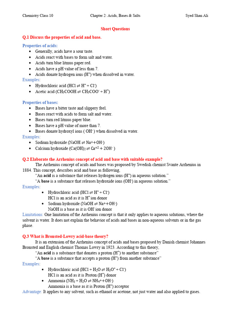 Chapter 2 Notes | PDF | Ph | Acid