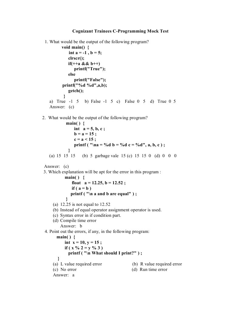 Cognizant Mock Test Answers | PDF | C (Programming Language) | Software ...