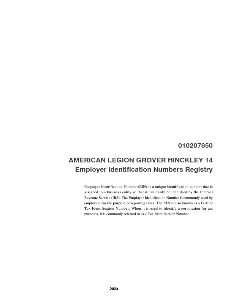 American Legion Grover Hinckley 14 Employer Identification Numbers ...