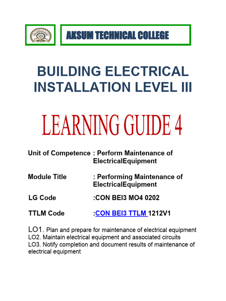 4perform Maintenance of Electrical Equipment PDF Switch