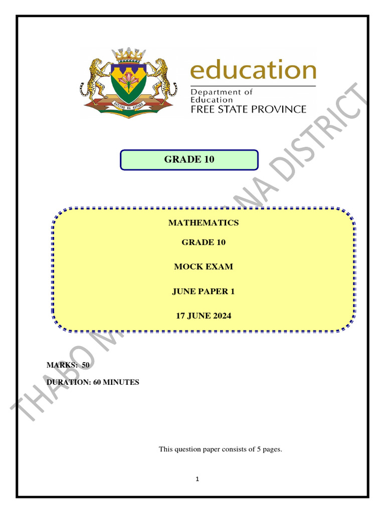 Grade 10 June Mock Exam 2024 Download Free Pdf Numbers Arithmetic