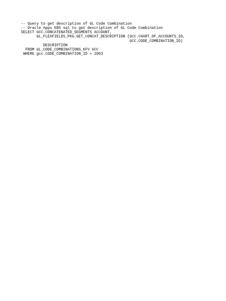 GL Code Combination Description Query | PDF