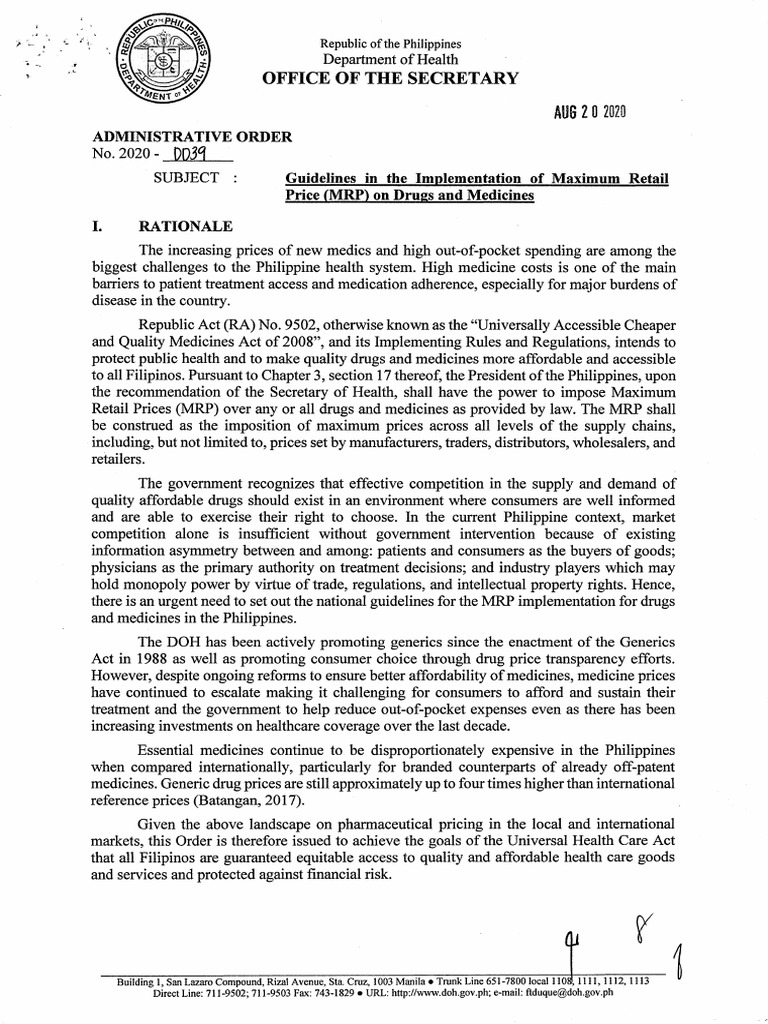 Guidelines for Drug Price Regulation in Philippines | PDF | Food And ...
