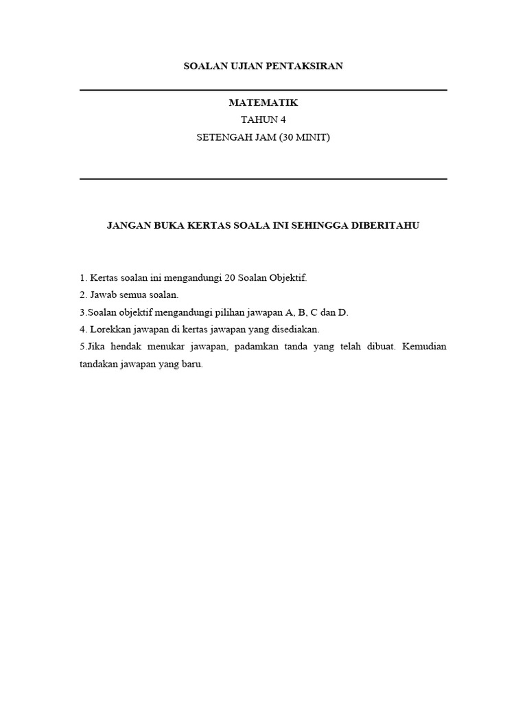 Soalan Math Darjah 4 | PDF