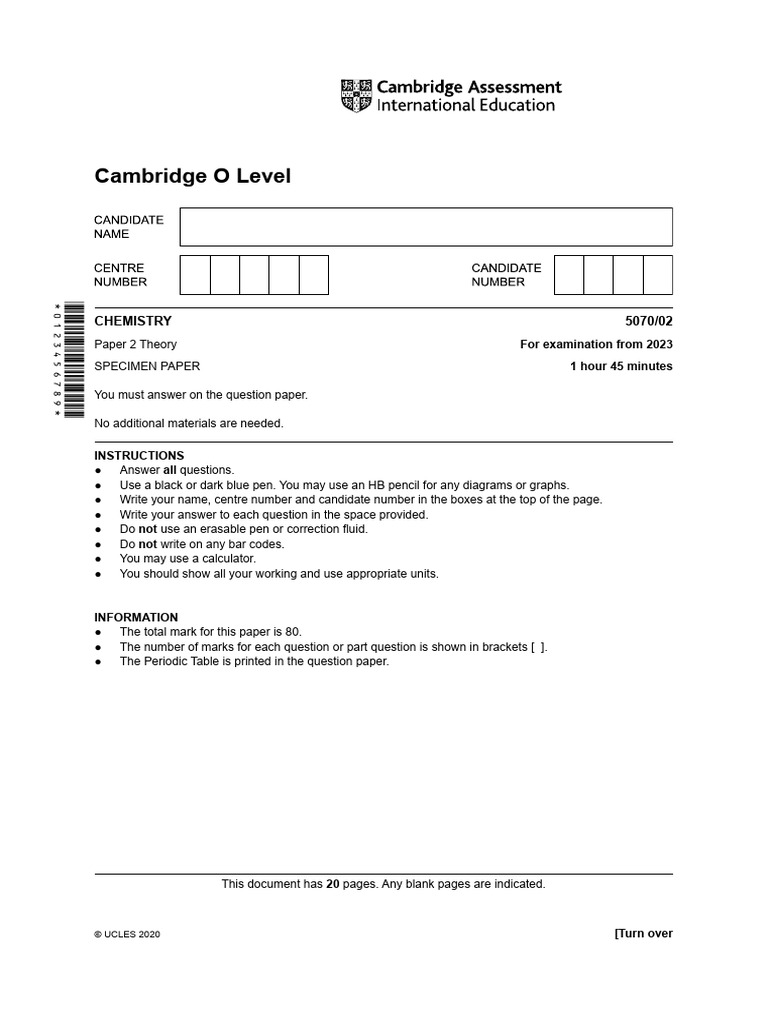 Cambridge O Level Chemistry Specimen Paper | PDF | Sulfate | Chemical ...