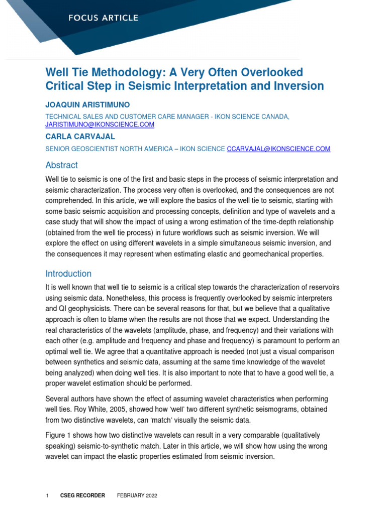 2022 02 Recorder Well Tie Methods Pdf Spectral Density Wavelet