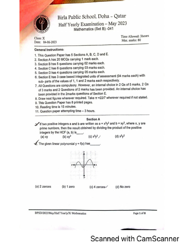Half Yearly Math 2023-24 | PDF