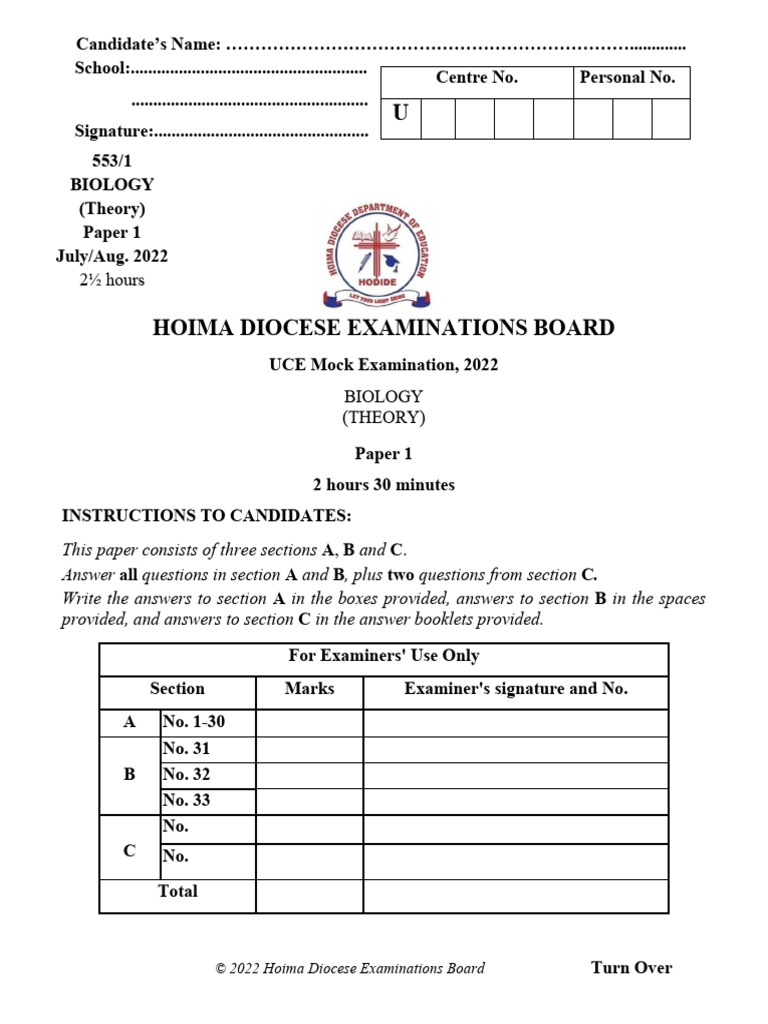 Biology Paper 1 Mock 1 Pdf Leaf Biology