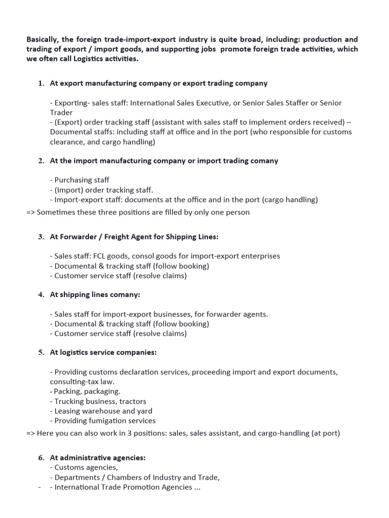 Overview of Foreign Trade Roles and Logistics | PDF