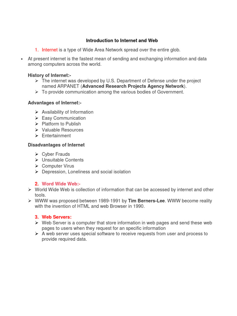 Introduction to internet and web pdf world wide web internet web