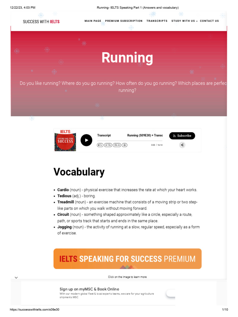 Running IELTS Speaking Part 1 (Answers and vocabulary) PDF