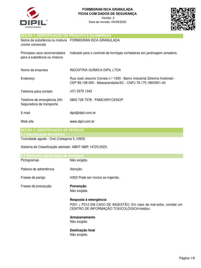 Fds Formigran | PDF | Embalagem e rotulagem