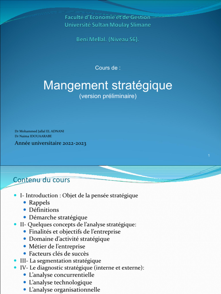 Cours de Management Stratégique 2022-2023 | PDF | Gestion stratégique ...