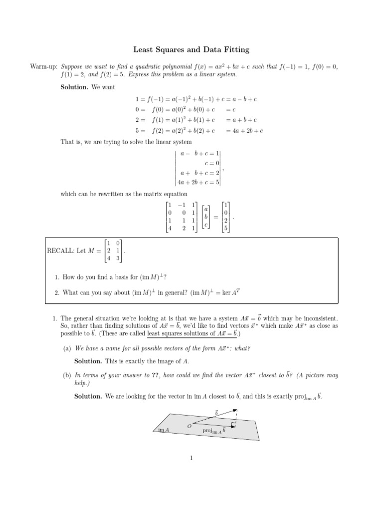 Least Squares Solutions and Data Fitting | PDF | System Of Linear ...