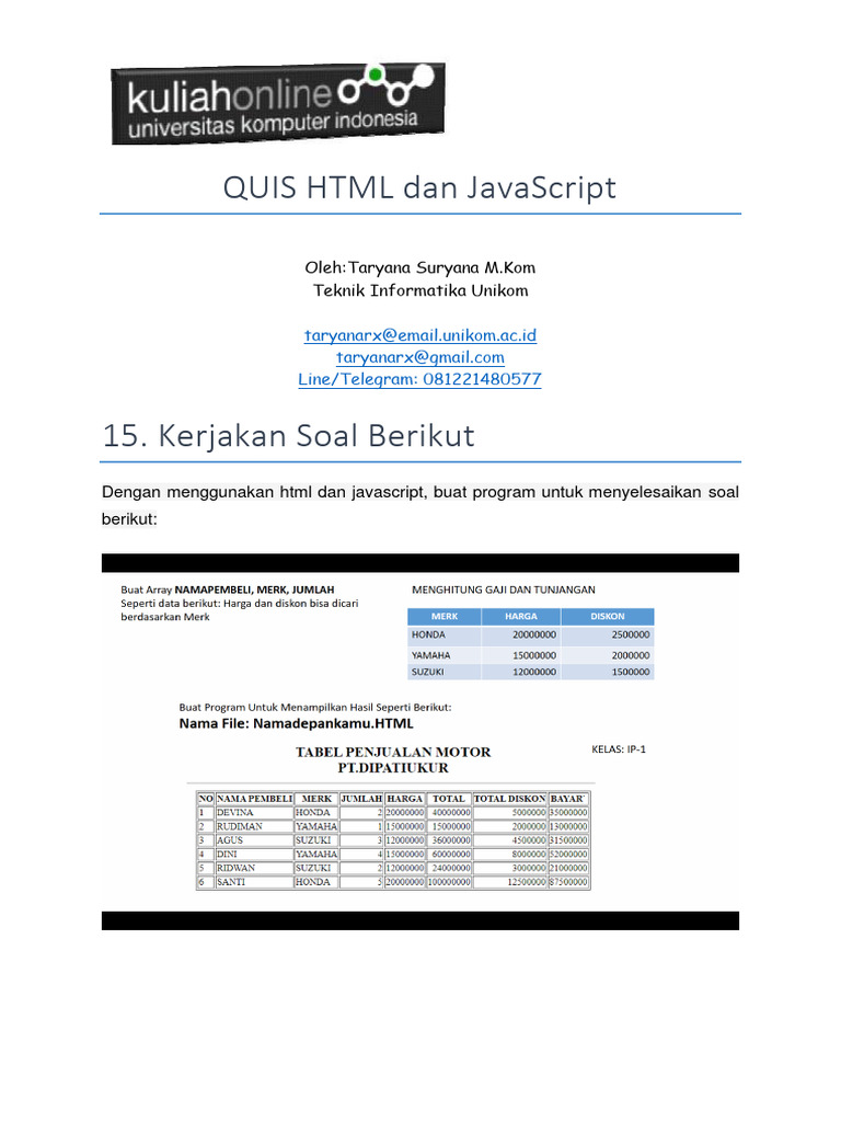 Quis HTML dan JavaScript Interaktif | PDF