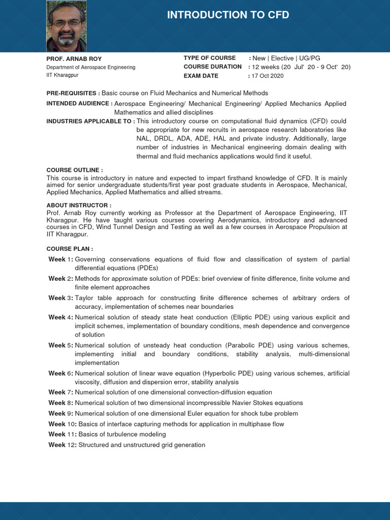 Intro to CFD Course by IIT Kharagpur | PDF | Partial Differential ...