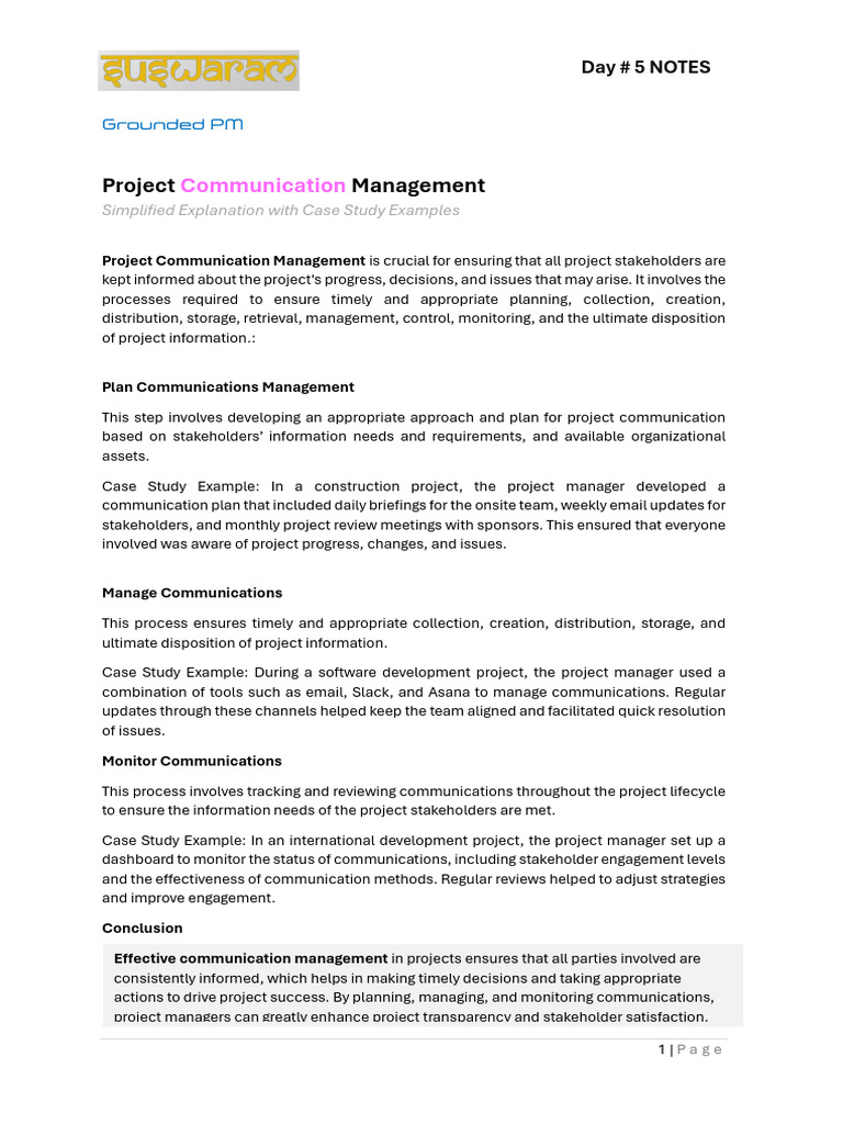 Project Communication Management Crisp Notes | PDF | Project Management ...