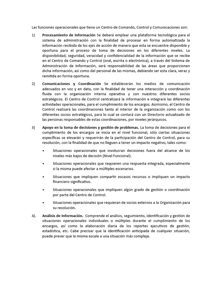 Funciones del Centro de Comando y Control | PDF | Toma de decisiones ...