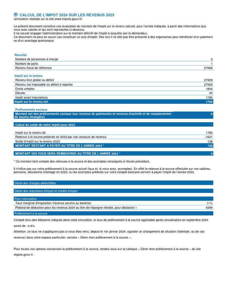 Calcul IR 2024 | PDF | Impôt sur le revenu | Finances personnelles