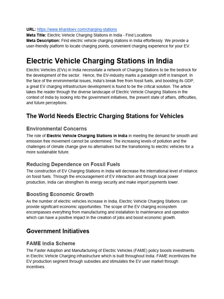 EV Charging Infrastructure in India | PDF | Electric Vehicle | Battery ...