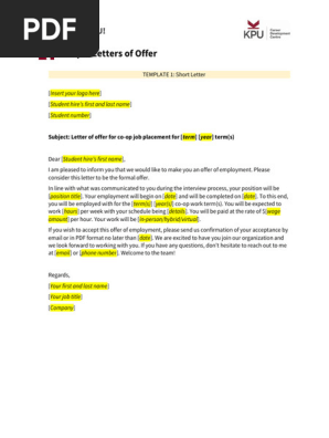 Sample Letters of Offer