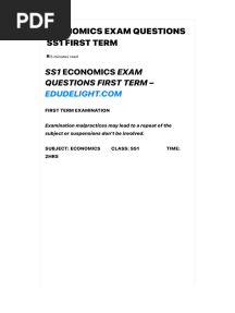 Economics Exam Questions Ss1 First Term