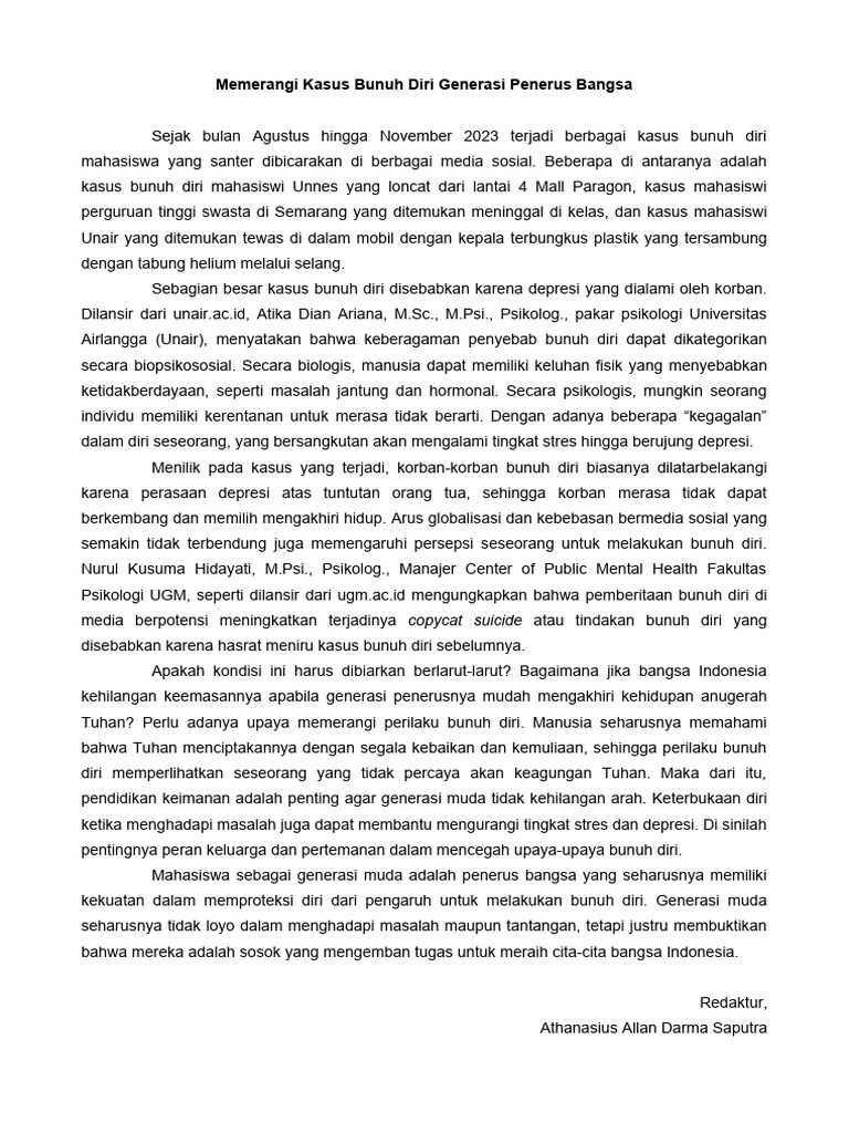 Memerangi Kasus Bunuh Diri Generasi Penerus Bangsa-1 | PDF