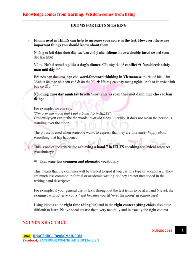 Idioms for IELTS Speaking Success | PDF | Knowledge | Idiom