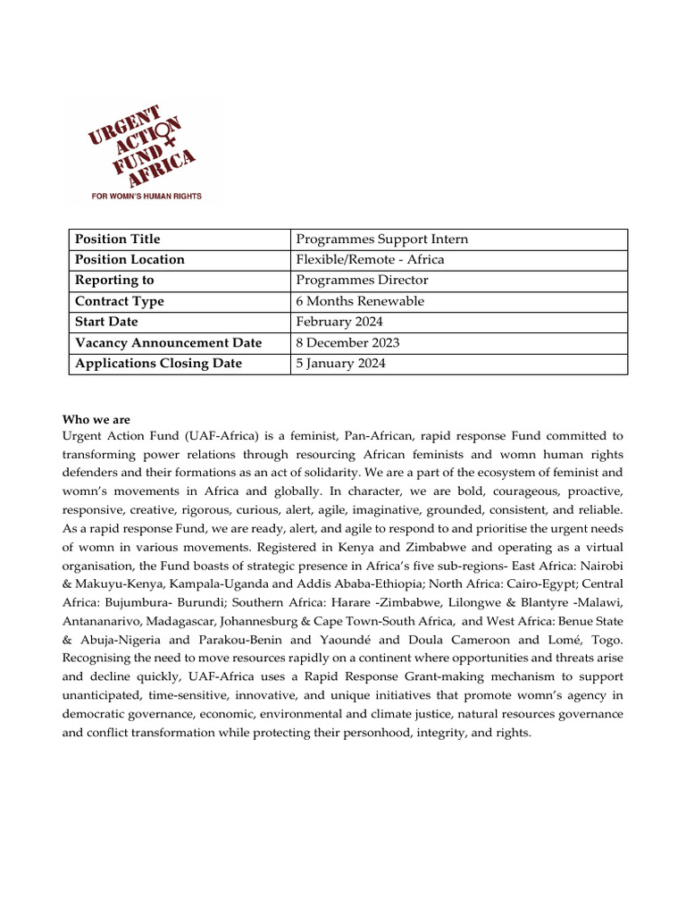 VA - Programmes Support Intern. | PDF | Project Management | Africa