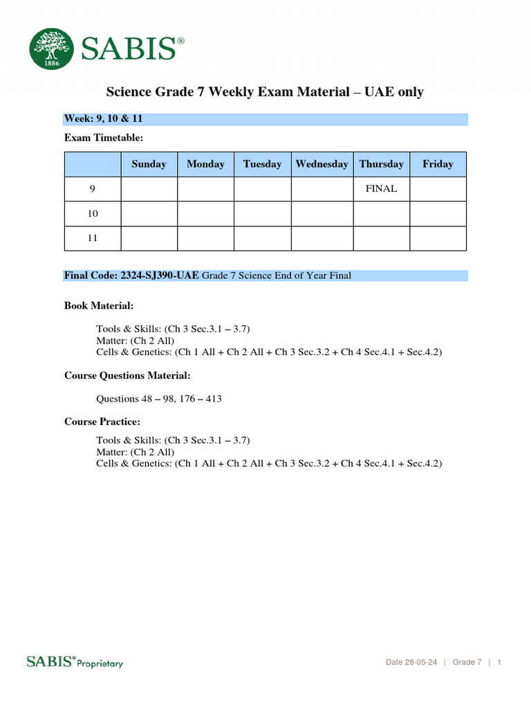 2324 Grade 7 UAE Science Final Exam Materials T3 | PDF | Technology ...