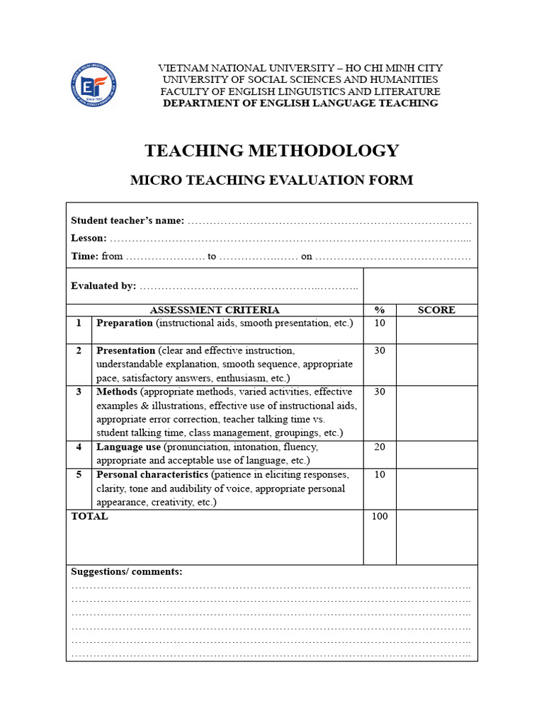 Micro teaching evaluation form pdf