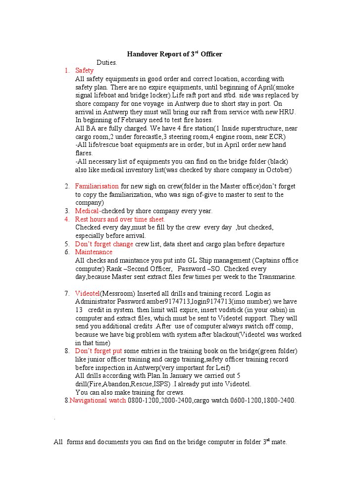 Handover Report of 3rd Officer | PDF