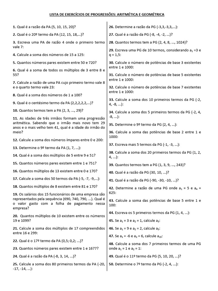 Exercícios de PA e PG | PDF