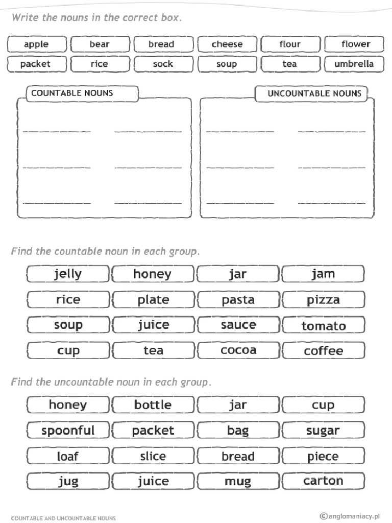 Nouns Uncountables Worksheets 3 | PDF
