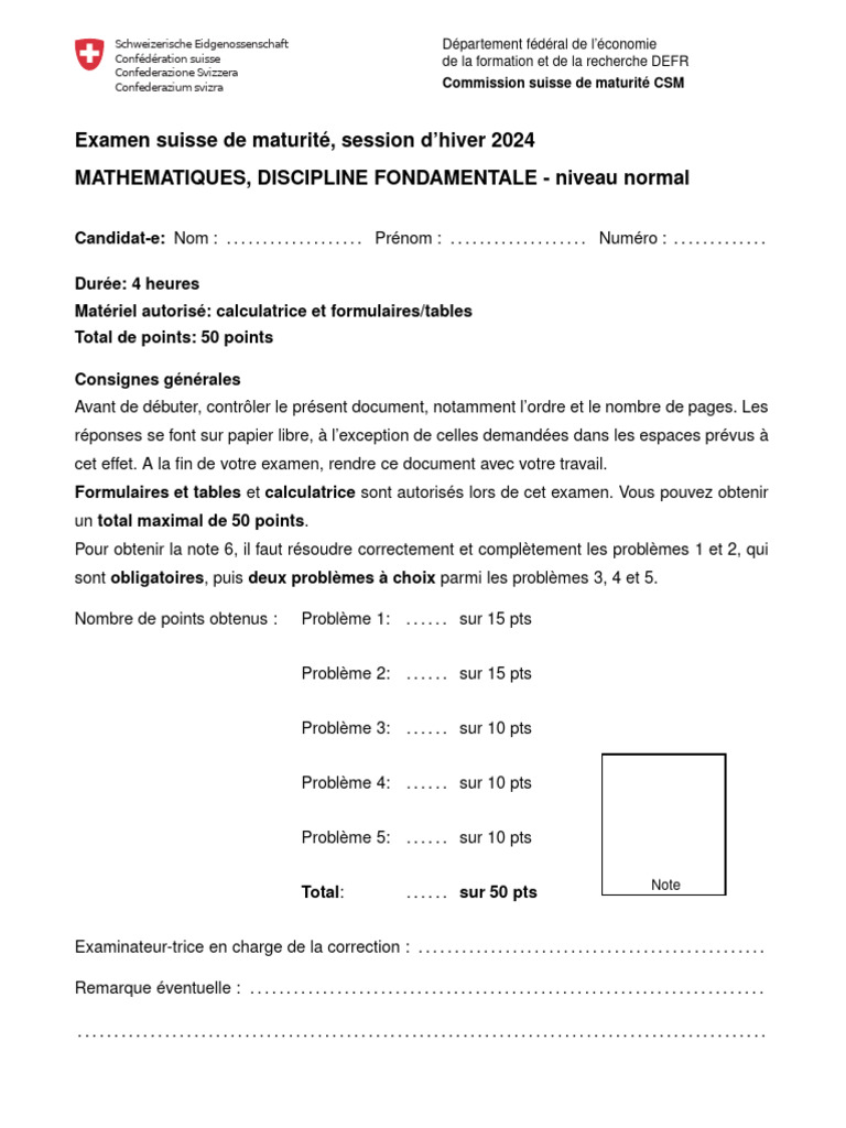 Examen de mathématiques 2024 | PDF | Fonction (Mathématiques) | Objets ...