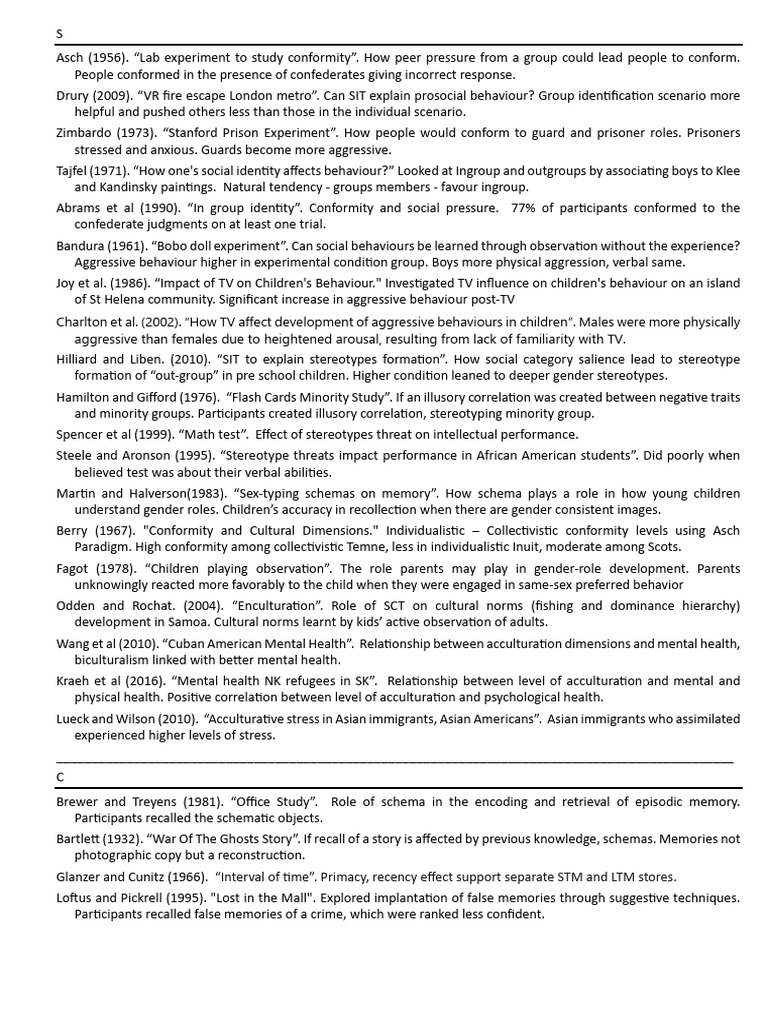 Key Studies on Conformity and Memory | PDF | Memory | Hippocampus