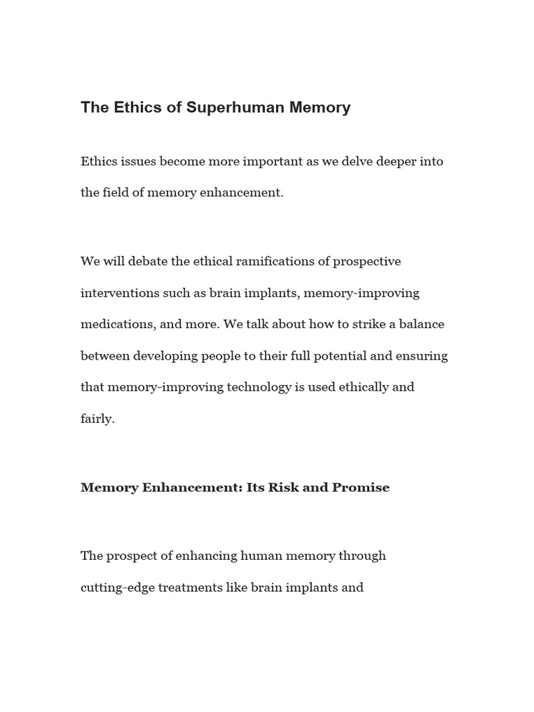 The Ethics of Superhuman Memory | Download Free PDF | Memory ...