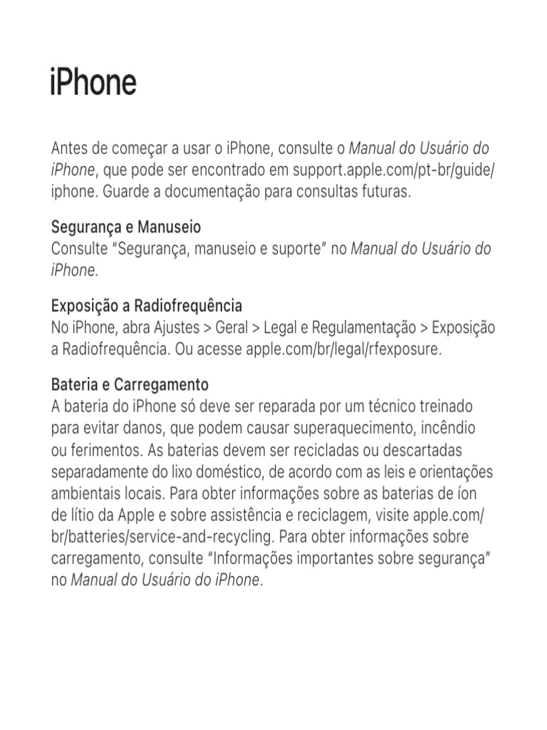 Guia de Segurança e Manuseio do iPhone | PDF | iPhone | Apple Inc.