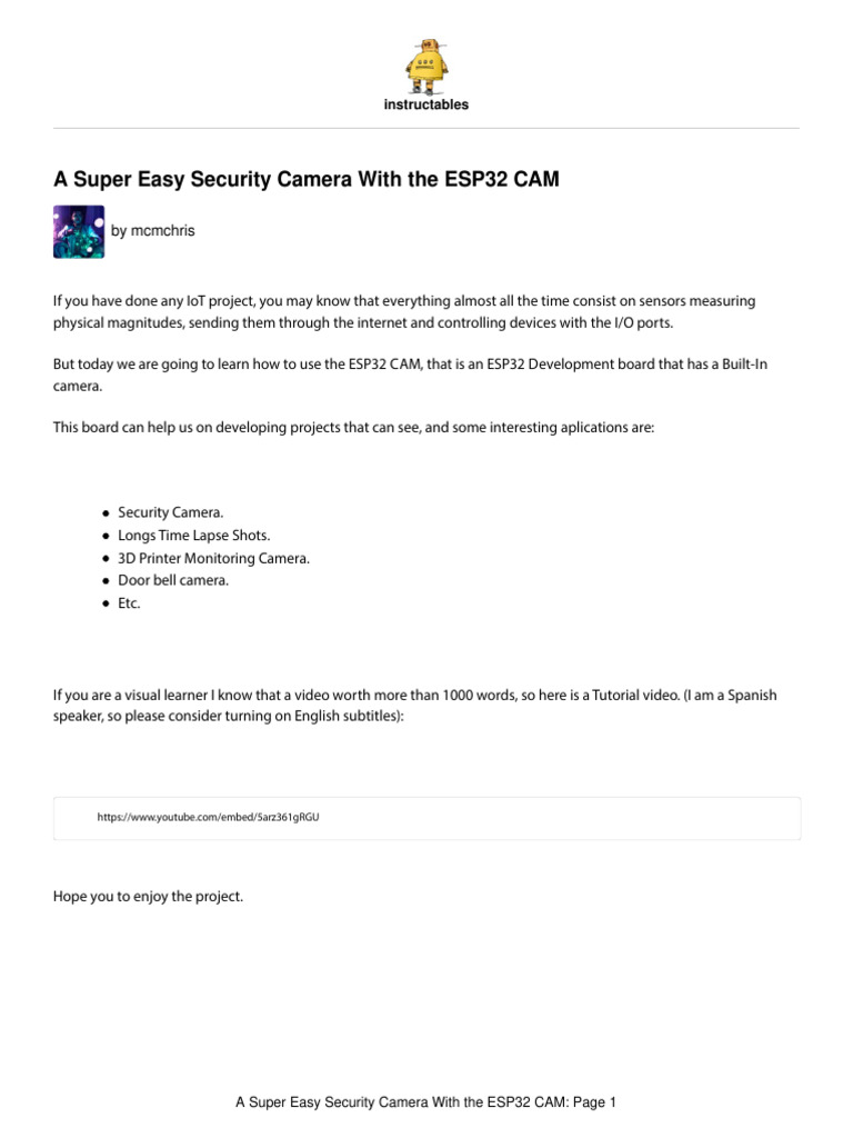 Easy ESP32 CAM Security Camera Guide | PDF | Printed Circuit Board ...