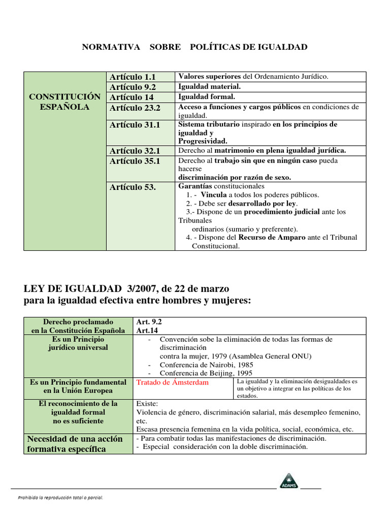 Normativa sobre Igualdad en España | PDF | Igualdad de género ...