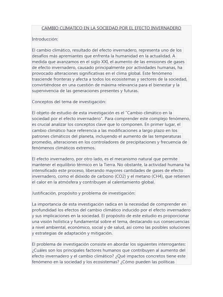 Impacto del Efecto Invernadero en la Sociedad | PDF | Gases de efecto ...