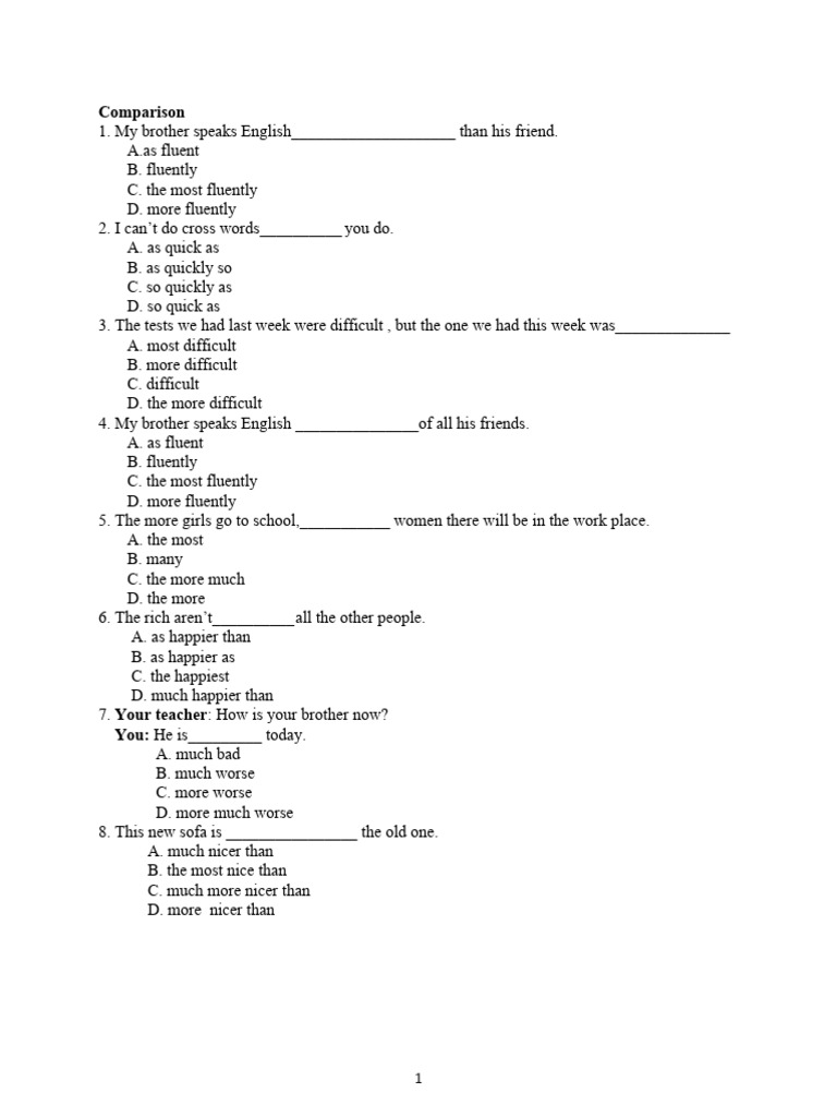 Pre-University Eng (Comparison Excercise) | PDF | Language Arts ...
