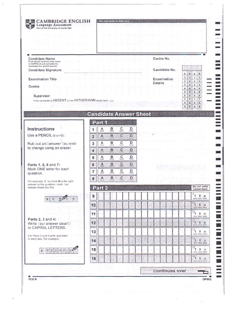 Fce 2015 Answer Sheet 4 Pdf Free Pdf