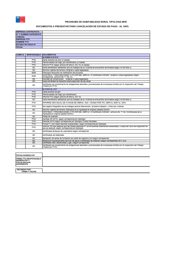 Check List Pago Constructoras - DS N°10 MAVE | PDF | Póliza de seguros ...