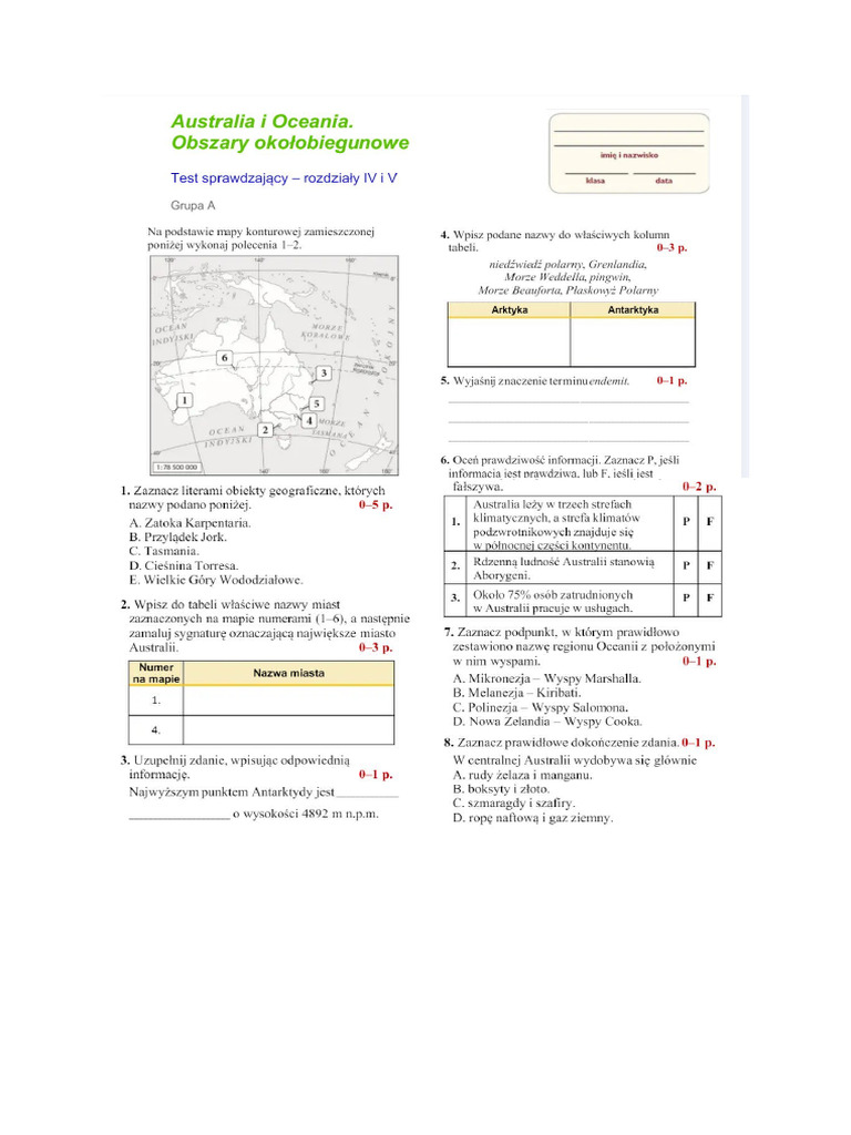 Sprawdzian Diagnozujący Z Matematyki Klasa 3 Sprawdzian Geografia KL 8 DZ 4 I5 | PDF