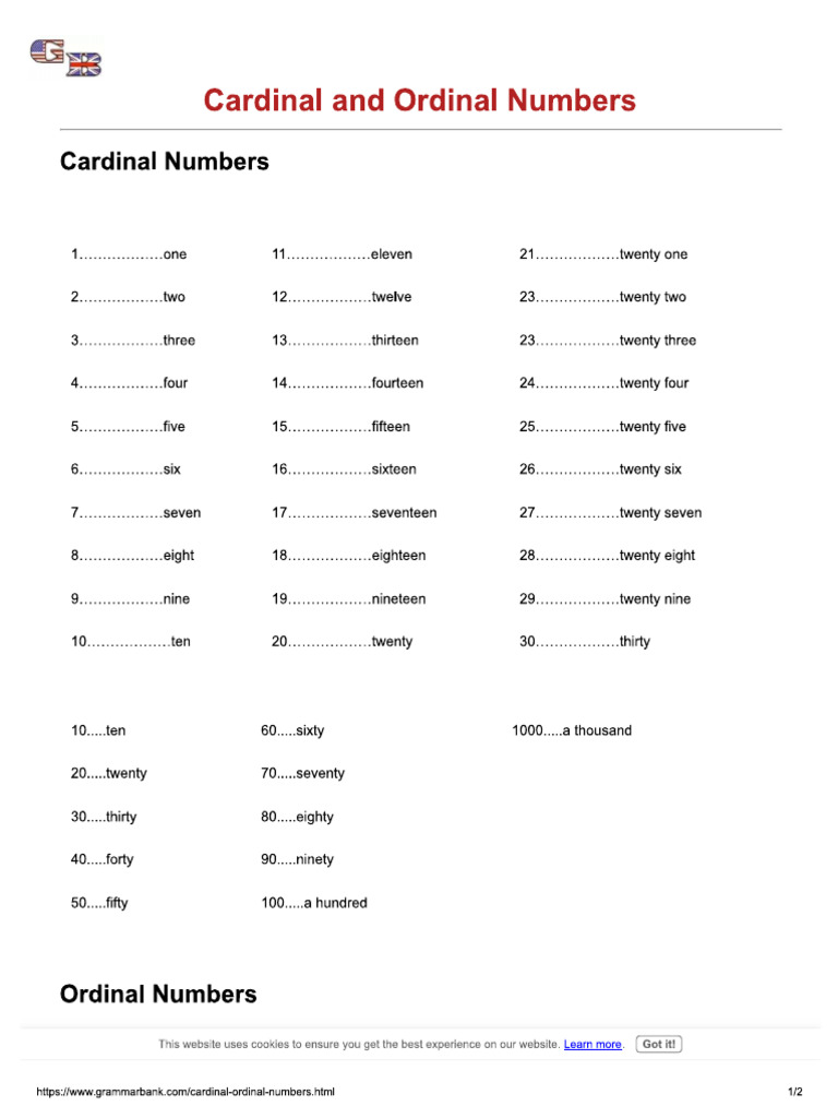CARDINAL AND ORDINAL NUMBERS PDF visual data 6