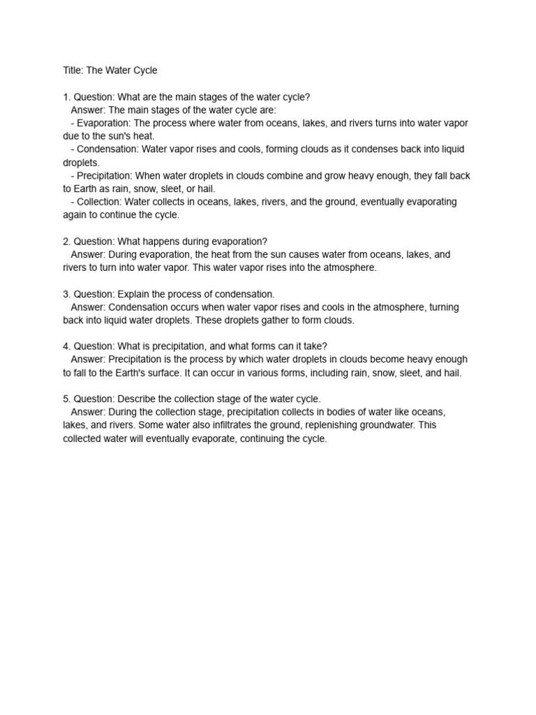 Science Notes (High School) - The Water Cycle | PDF