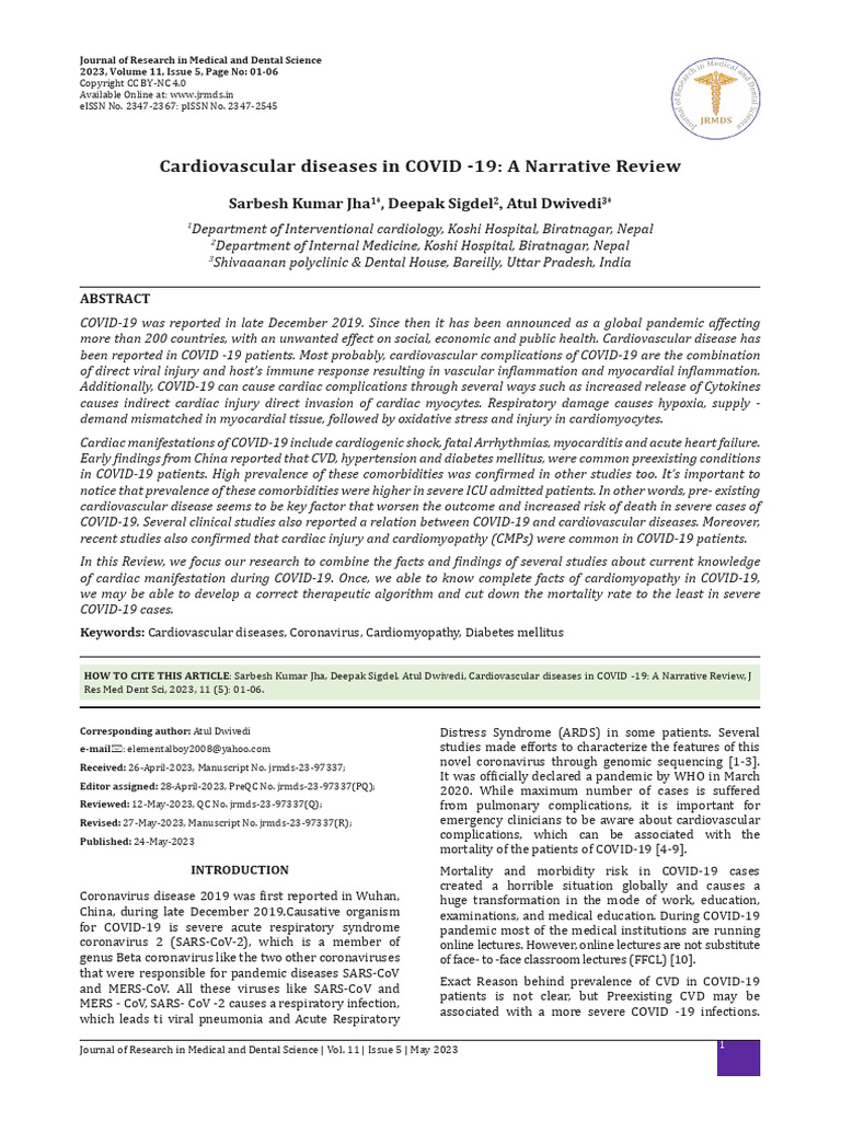 Cardiovascular Diseases in Covid 19 A Narrative Review | PDF ...