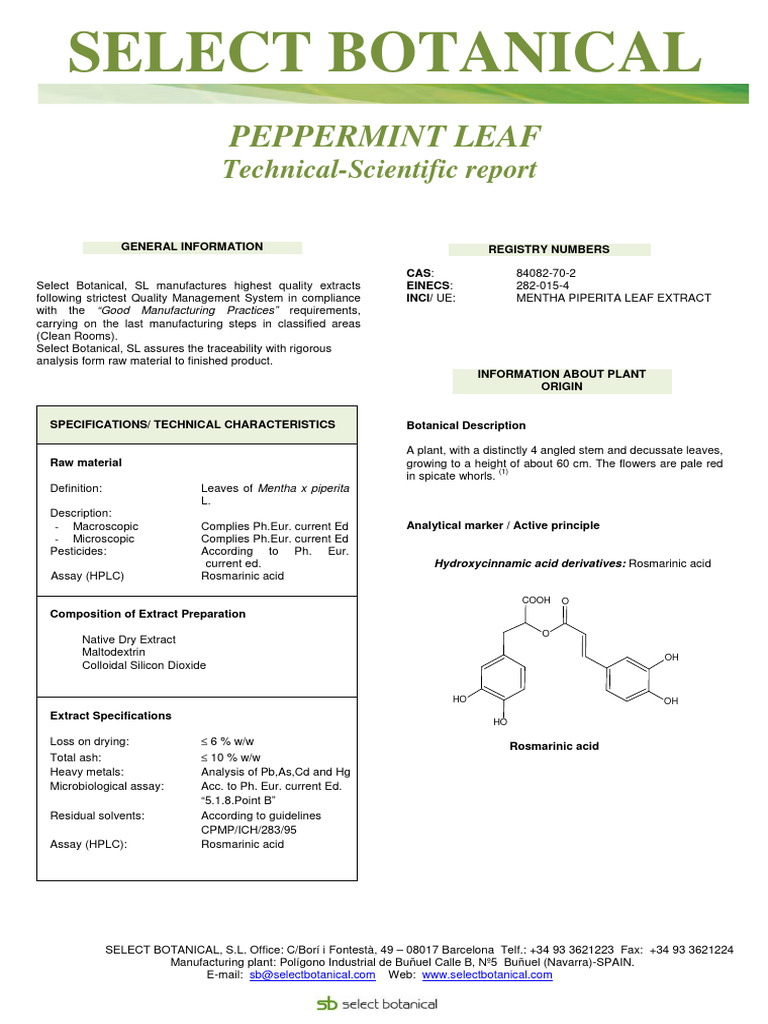 Peppermint Leaf Extract Technical Report | PDF | Bile | Dose (Biochemistry)